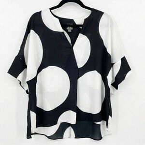Worthington Mod Large Polka Dot Blouse Black White Plus Size 1X Dolman Sleeve